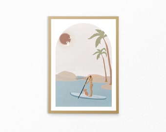 Paddle It Out SUP | Beach Decor | Ocean Art | Surf Illustration | Coastal Art