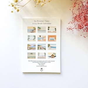 2024 Desk Calendar In Present Time edition with Wooden Stand Ocean & Surf illustration image 1