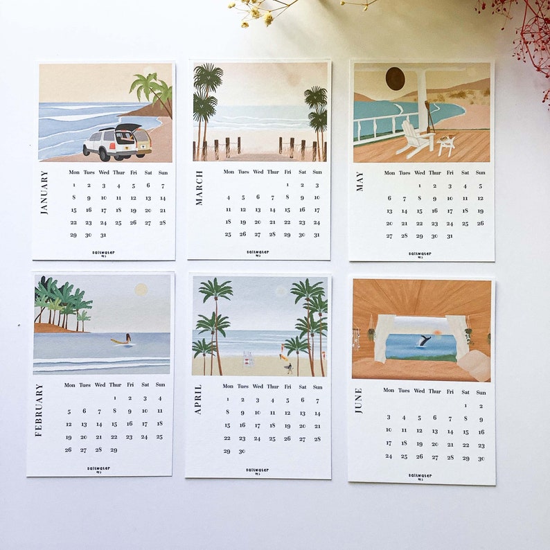2024 Desk Calendar In Present Time edition with Wooden Stand Ocean & Surf illustration image 4