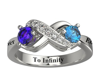 Womens Promise Ring, Custom 2 Names Birthstones Ring, Infinity Ring Engraved Couples Name, Gift for Her