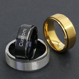 Aangepaste gegraveerde fidget-spinnerring voor mannen, personaliseer angstspinnerring, zijn beloftering, roestvrijstalen ring, aangepaste spinband