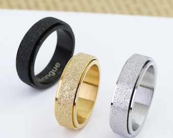 Personalize Fidget Ring for Men and Women, Unisex Anxiety Ring, Custom Engrave Rotate Spinner Ring, Spin Band