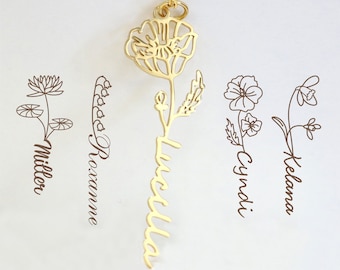 Personalisierte Geburtsblume, Personalisierte Namenskette, Florale Halskette, Süßes 16 Geschenk für Tochter, Muttertagsgeschenk für Mama Oma