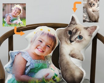 Gepersonaliseerde DIY fotokussen, op maat gemaakt decoratief kussen, grappig schattig hond kat kind huisdier kussen, kerstcadeau voor familie, woondecoratie