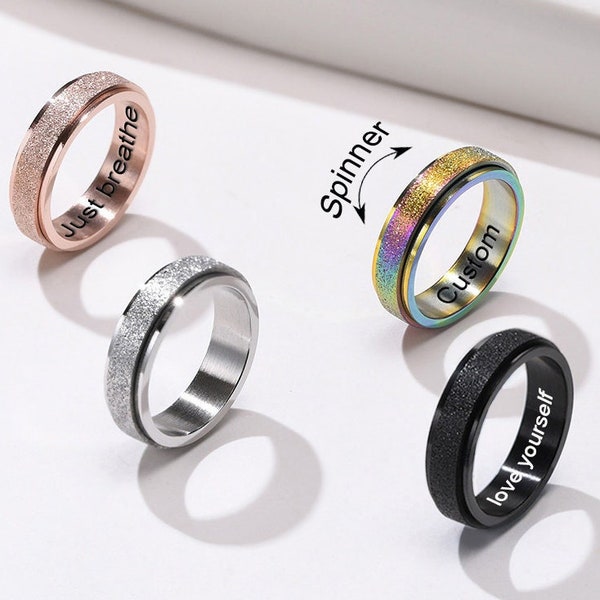 Personalize Fidget Ring for Men and Women, Unisex Anxiety Ring, Custom Engrave Rotate Spinner Ring, Spin Band
