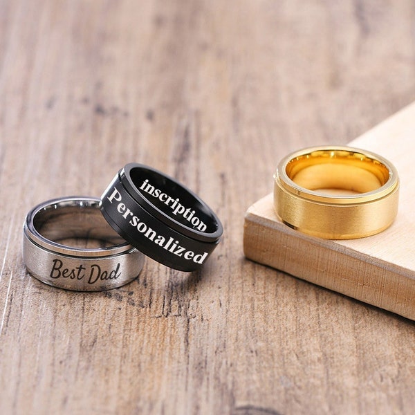 Anillo Fidget grabado personalizado para hombres, personalizar anillo spinner de ansiedad, su anillo de promesa, anillo de acero inoxidable, banda giratoria personalizada