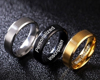 Personalized Promise Rings for Him&Her, Custom Engrave Stainless Steel Ring Band, Customized Engraved Jewelry