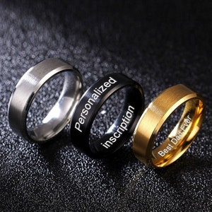 Personalized Promise Rings for Him&Her, Custom Engrave Stainless Steel Ring Band, Customized Engraved Jewelry