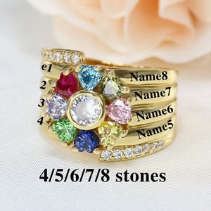 Heart Mothers Ring with 4,5,6,7,8 Birthstones, Custom Nana Rings Engraved Name, Personalized Ring for Grandma Mom, Mothers Day Gift image 1