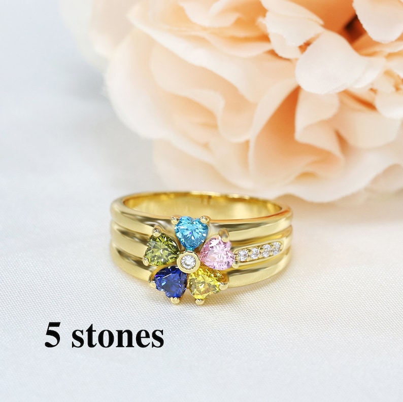 Heart Mothers Ring with 4,5,6,7,8 Birthstones, Custom Nana Rings Engraved Name, Personalized Ring for Grandma Mom, Mothers Day Gift image 3