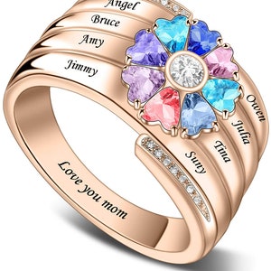 Heart Mothers Ring with 4,5,6,7,8 Birthstones, Custom Nana Rings Engraved Name, Personalized Ring for Grandma Mom, Mothers Day Gift image 6