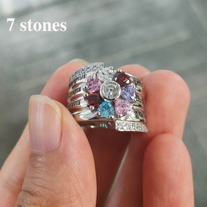 Heart Mothers Ring with 4,5,6,7,8 Birthstones, Custom Nana Rings Engraved Name, Personalized Ring for Grandma Mom, Mothers Day Gift image 5