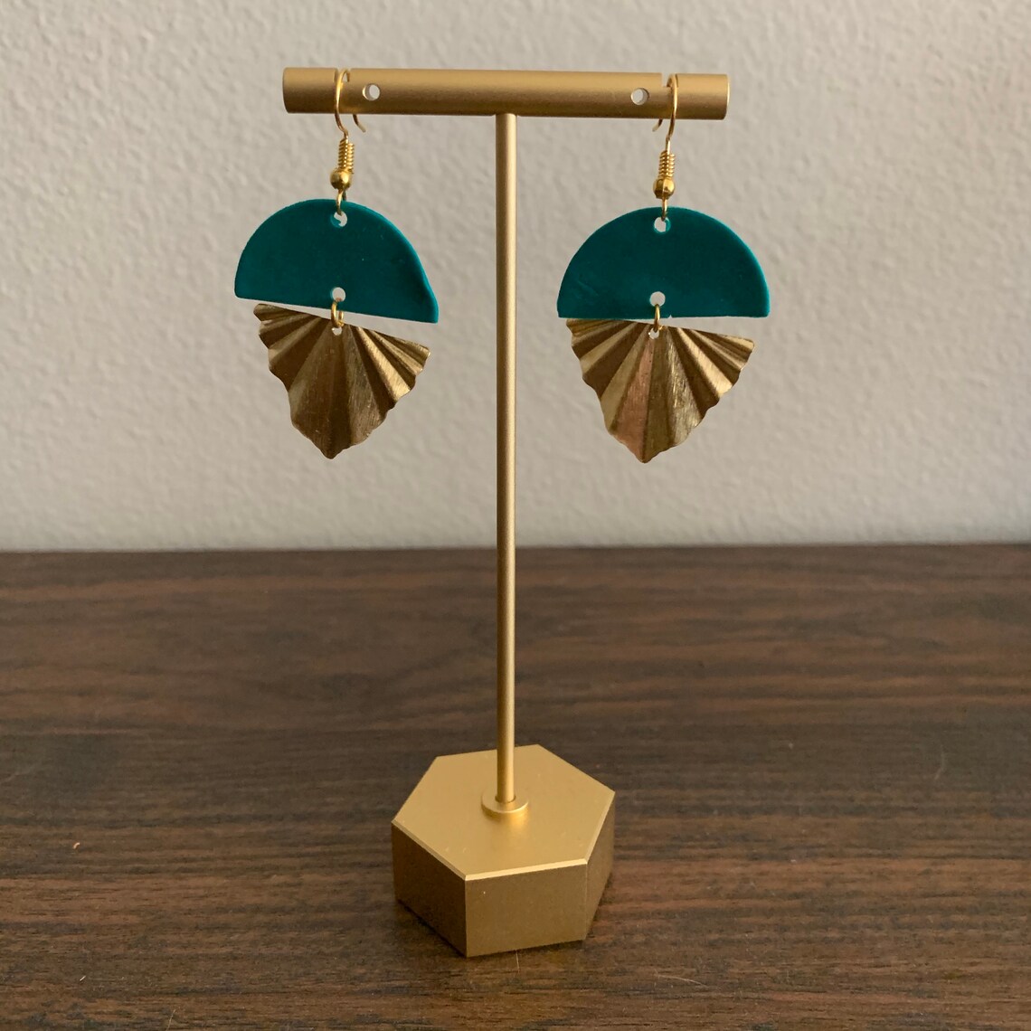 Emerald Green Deco Fan Polymer Clay Earrings Etsy