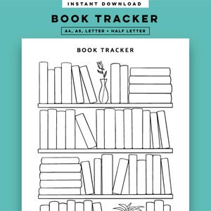 Étagère à livres imprimable, livres à lire, planificateur de suivi de livre, inserts A5, A4, demi-lettre et lettre PDF modèle à téléchargement immédiat 50 livres