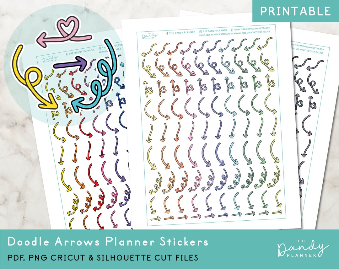 Doodle Arrow Planner Stickers, DIY Printable Stickers (PDF, PNG Cricut ...