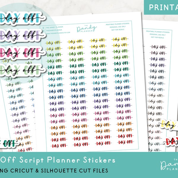 Day Off Script Planner Stickers Printable, Pastel Script Day Off Daily Planner Stickers, Printable Planner Stickers