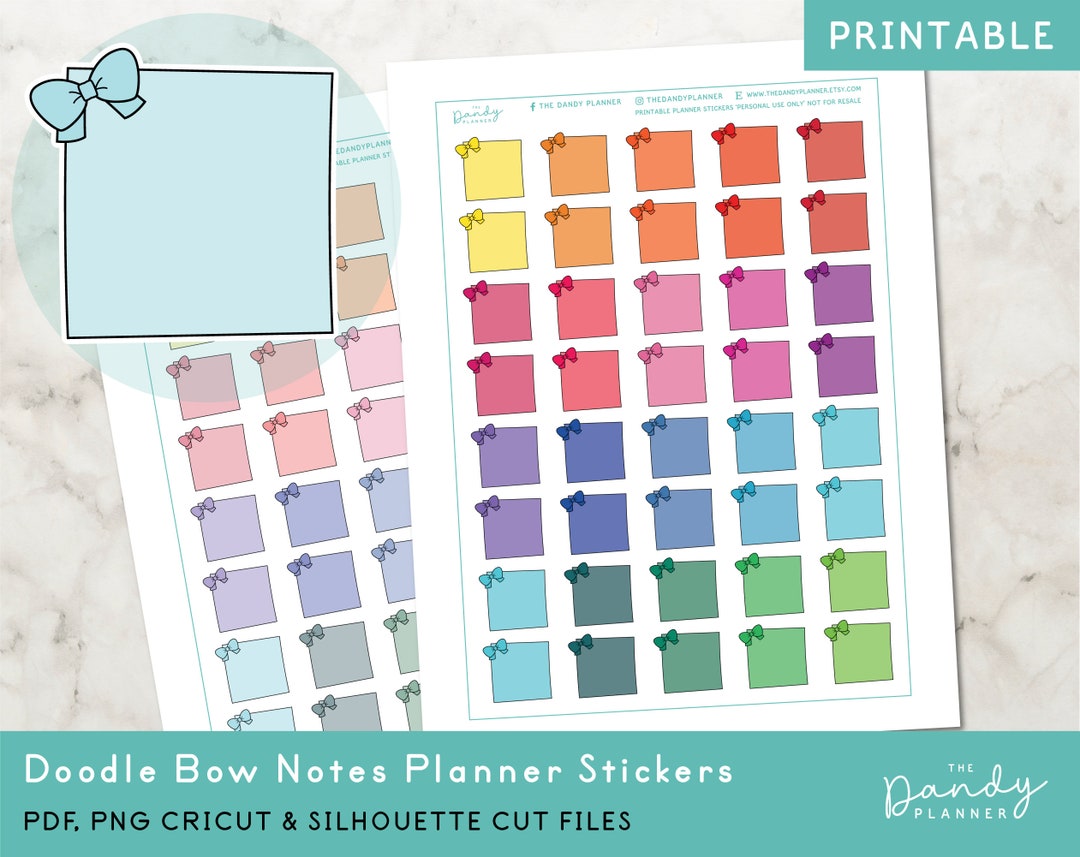 Doodle Bow Note Planner Stickers: Pastel & Bright (PDF, PNG, Cricut ...