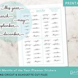 Mesi Script Planner Adesivi stampabili, Script Planner Adesivi, Mesi dell'anno Planner Stickers PDF + CUT Files, Monthly Stickers