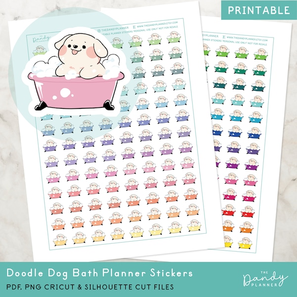 Dog Bath Icon Planner Stickers Printable, Wash Dog Planning Stickers, DIY Printable Sticker, Pet Care Cut & Machine Cut Stickers