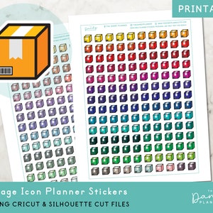 Pegatinas del planificador de iconos de paquete imprimibles, pegatinas de planificación de iconos de entrega de paquetes, pegatinas imprimibles de bricolaje, pegatinas cortadas a mano y cortadas a máquina