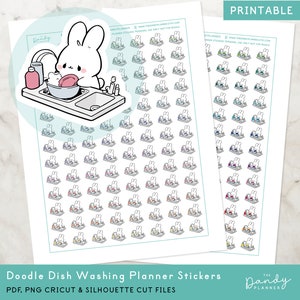 Kawaii Geschirr Waschen Symbol Planner Sticker Printable, Wash Dishes Planner Sticker, DIY druckbare Sticker, Haushalts-Aufkleber & Maschinenschnitt Sticker