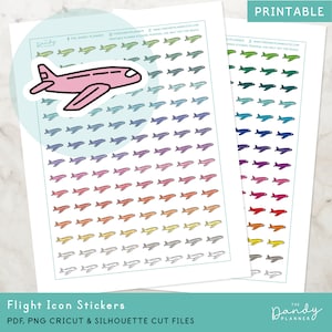 Adesivos para planejador de ícones de voo para impressão, adesivos para planejamento de ícones de viagem, adesivos para impressão DIY, adesivos para corte de férias de avião e corte à máquina