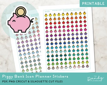 Piggy Bank Icon Planner Stickers: Saving Tracker (Printable PDF)
