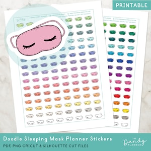 Sleeping Mask Stickers Printable, Eye Mask Stickers, DIY Printable Sticker, Doodle Sleeping Mask Cut & Machine Cut Stickers