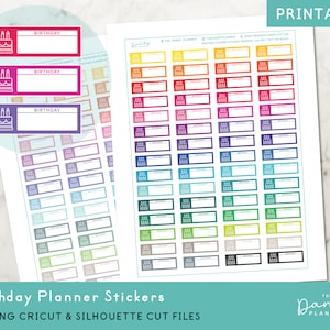 Birthday Planner Stickers Printable, Birthday Party Planning Stickers, DIY Printable Stickers, Hand Cut & Machine Cut Birthday Sticker