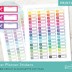 Dinner Planner Stickers Printable, Meal Plan Planning Stickers, DIY Printable Stickers, Hand Cut & Machine Cut Dinner Sticker