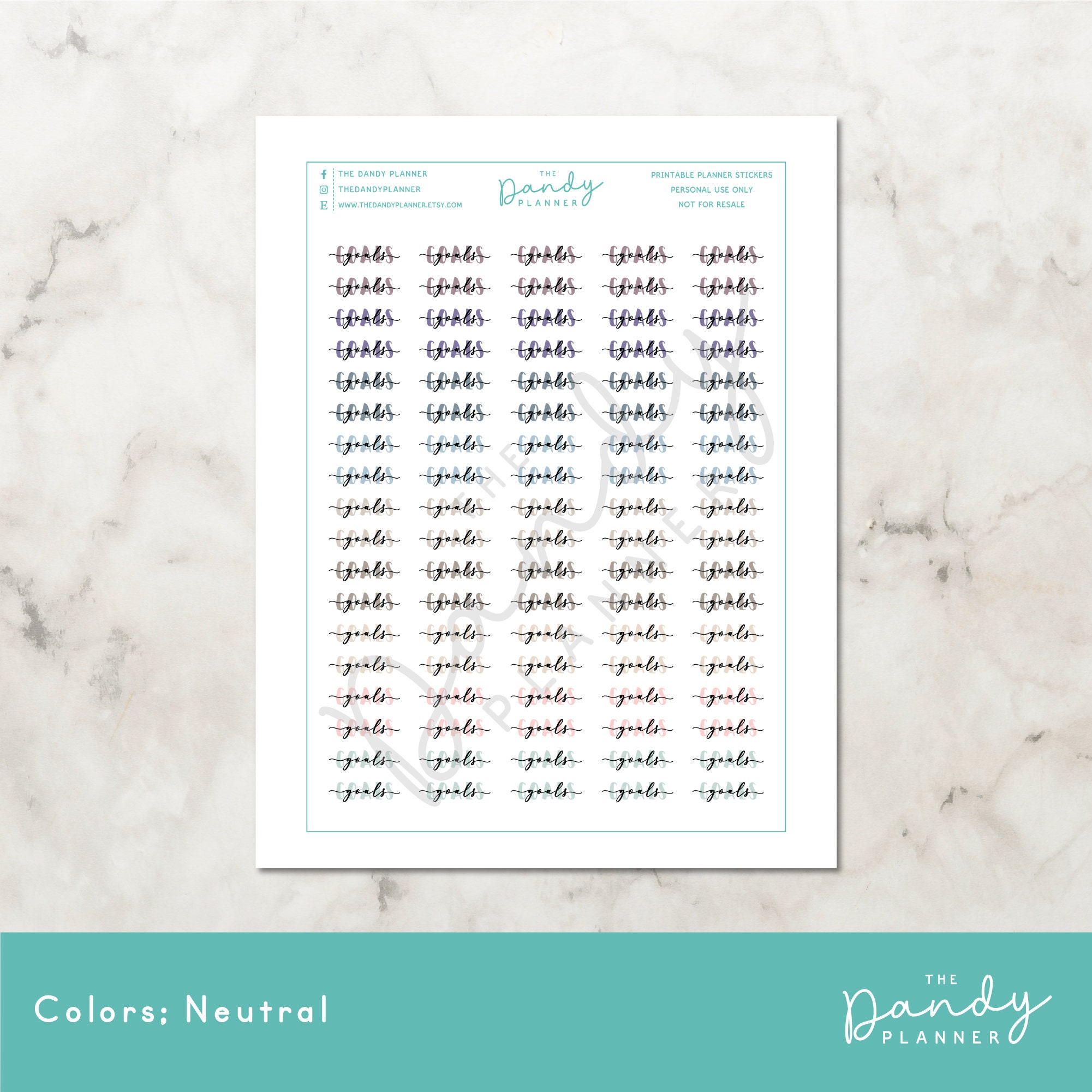 Goals Script Planner Stickers Printable, Rainbow Script Goals Planner ...
