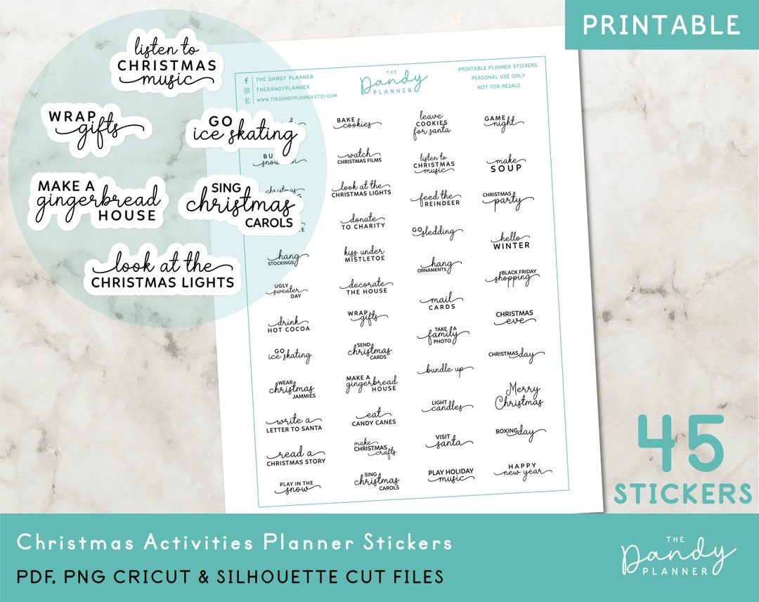 Christmas Bucket List Script Planner Stickers Printable, Script Planner