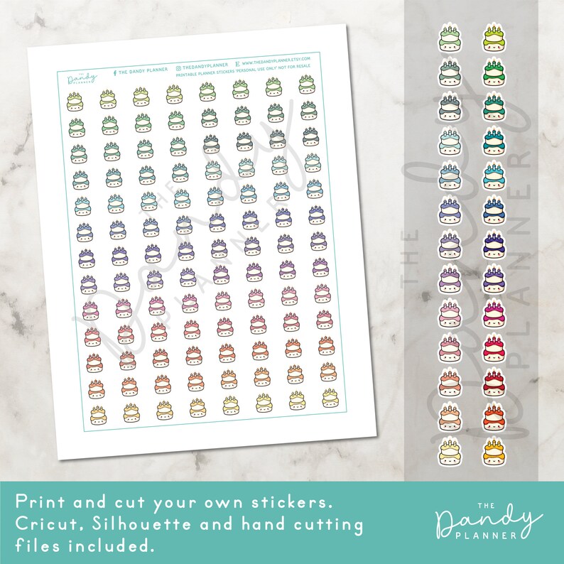 Kawaii Birthday Cake Planner Stickers Printable, Celebration Planning ...