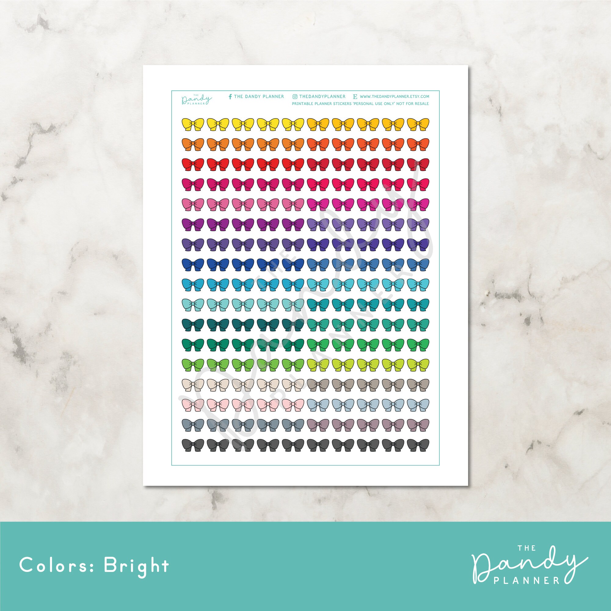 Doodle Bow Planner Stickers Printable Pastel &amp; Bright Bow - Etsy UK
