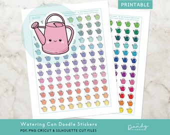 Kawaii Watering Can Stickers: Plant Care Planner Stickers (Digital Download)