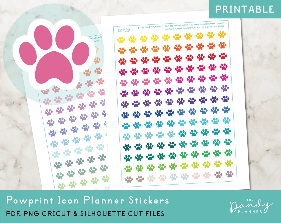 Pawprint Icon Planner Stickers Printable, Pet Care Icons Planning
