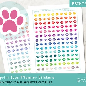 Pawprint Icon Planner pegatinas imprimibles, pegatinas de planificación de iconos de cuidado de mascotas, pegatinas imprimibles DIY, pegatinas cortadas a mano y cortadas a máquina