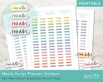 Rainbow Meals Script Planner Stickers (Printable)