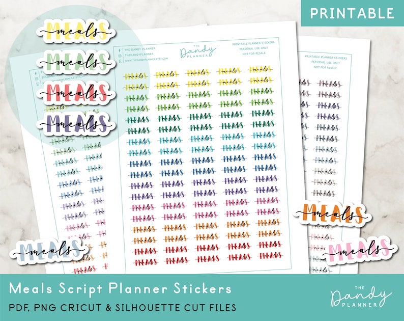 Papercraft Meals Script Planner Stickers Printable Printable Planner ...