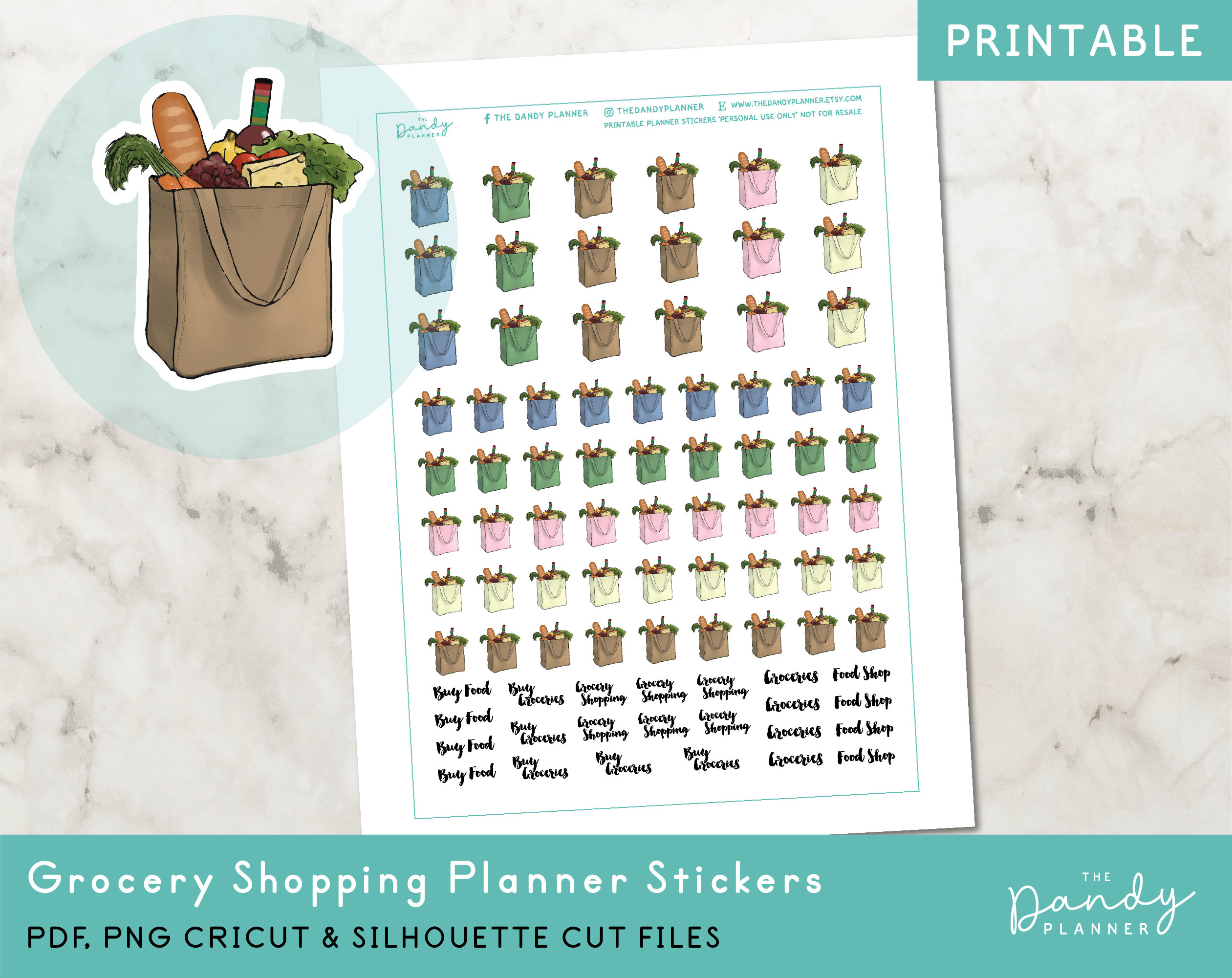 Hand Drawn Grocery Shopping Planner Stickers (digital Download) - Etsy