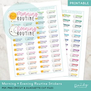 Morgen- und Abend-Routine-Symbol-Sticker zum Ausdrucken, tägliche Routine-Aufkleber, DIY druckbare Aufkleber, geschnittene und maschinengeschnittene Aufkleber