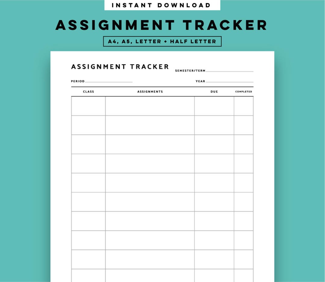 Assignment Tracker Printable, Homework Tracker Planner Inserts A5 A4 ...