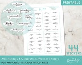 US Holiday Script Planner Stickers: Printable PDF, Cricut, Silhouette Files