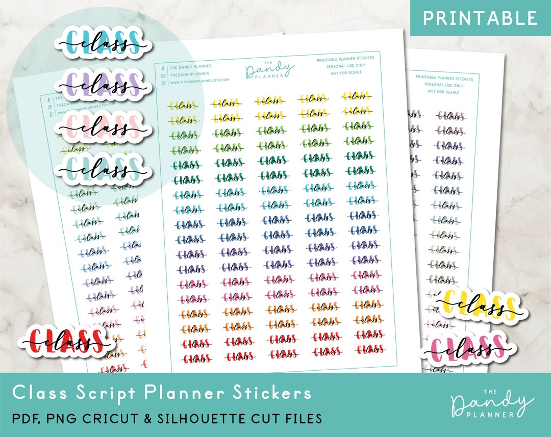 Class Script Planner Stickers Printable, Pastel Script School Classes ...