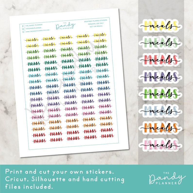 Papercraft Meals Script Planner Stickers Printable Printable Planner ...
