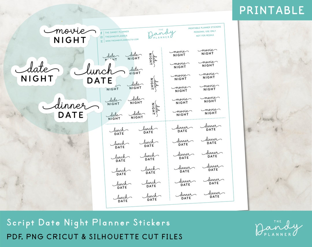 Date Night Script Planner Stickers (PDF, PNG, Cricut, Silhouette) - Etsy