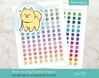 Kawaii Hund Spaziergang Aufkleber: Druckbare Haustier Pflege Aufkleber (PDF, PNG, Cricut)