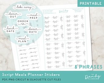 Food Script Planner Stickers: Meal Planning (PDF, PNG, Cricut, Silhouette)