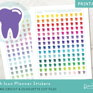 Tandpictogram Planner Stickers Afdrukbaar, Tandarts Afspraak Pictogrammen Planning Stickers, DIY Afdrukbare Sticker, Hand Cut & Machine Cut Stickers