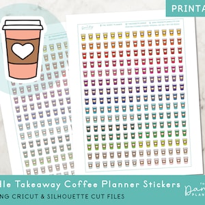 Doodle Takeaway Coffee Planner Stickers Printable, Coffee Planning Sticker, Printable Coffee Sticker, Printable Coffee To Go Planner Sticker